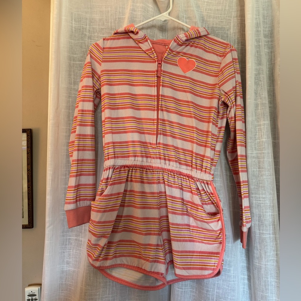 Cat & Jack Striped Hooded Romper with Heart Patch Size L 10/12